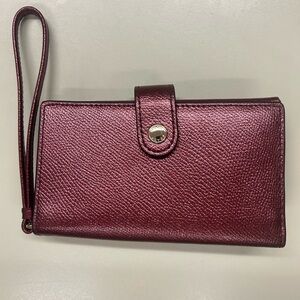 COACH Women’s Cherry wristlet Phone Card Wallet Crossgrain Leather Clutch